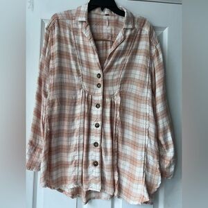 Free People Pink Plaid Button-Down Shirt